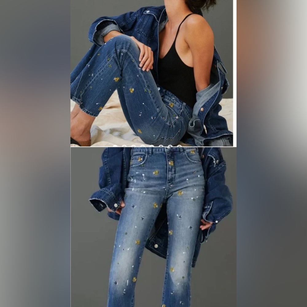 Pilcro Embroidered Floral Flare-Leg - Boot cut Jeans - Blue - 28
